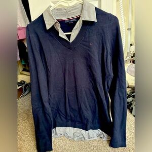 Tommy Hilfiger Blue V-Neck Sweater Classic Style